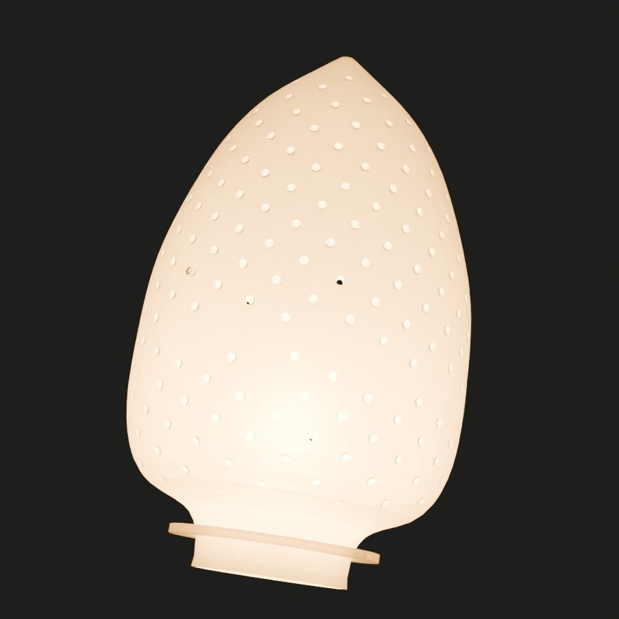 Conceito 3D da peça Morango: cúpula em gota com 377 furos vazando luz quente